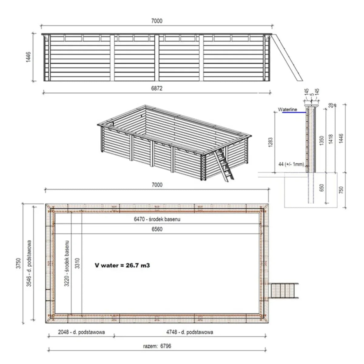 Ritning av träpoolen sjö