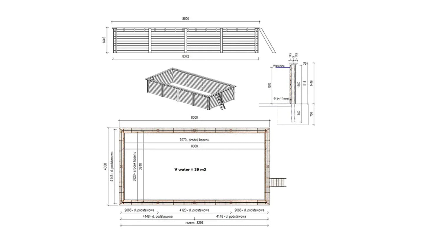 Ritning av träpoolen hav